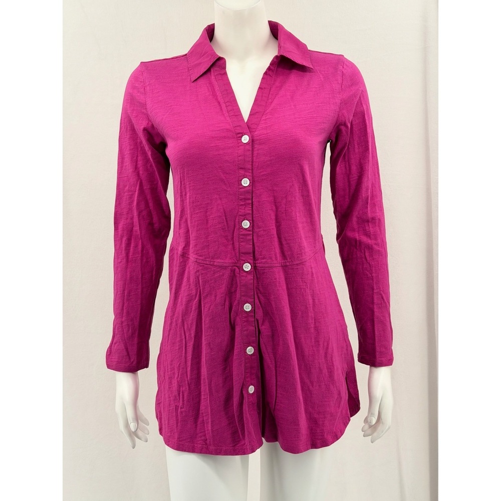 Soft Surroundings Top Womens XS Fuchsia Button Up Slub Knit Tunic 100% Cotton